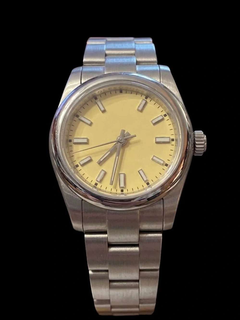 Womens R. Watch Silver - Tone Band with a Yellow Dial
